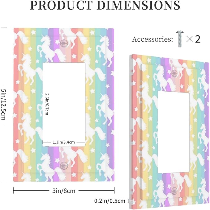 Funny Colorful Girly Rainbow Unicorn Kid Girl 1 Gang Decorator/Rocker Wallplate Single Decorator Outlet Light Switch Cover Cute Girly Decorate Decorative One Device Electrical Faceplate Cover Dimmer