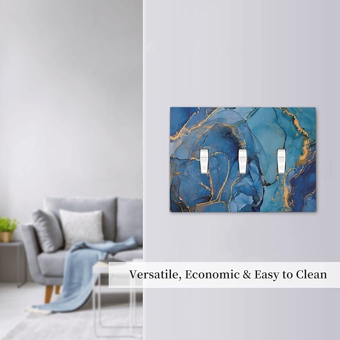 Blue Marble Triple Toggle Light Switch Cover Decorative 3 Gang Wall Plates Modern Ombre Watercolor Ink Art Electrical Faceplate for Decor Bathroom Kitchen Bedroom