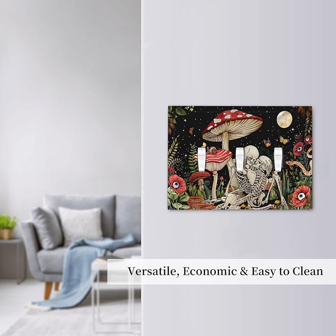 Skeleton Moon Star Plants Flora Triple Toggle Light Switch Cover Decorative 3 Gang Wall Plates Electrical Faceplate Mushroom Skull for Decor Bathroom Kitchen Bedroom