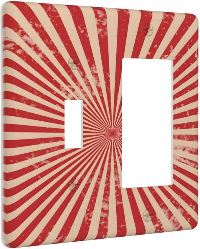 Retro Circus Sparkling Red White Lines Mid Century Outlet Covers 1 Toggle 1 Rocker Combination Decorative Wall Plate Electrical Switch Plates Light Switch Cover Plate for Farmhouse Home Decor