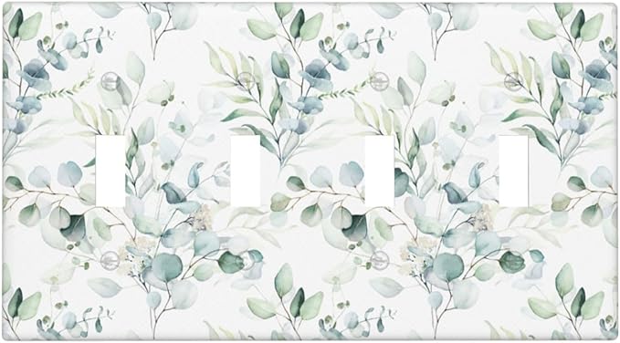 Green Eucalyptus Leaf 4 Gang Quad Toggle Device Light Switch Cover Decorative Wall Plate Decorative Electrical Faceplate Outlet Cover