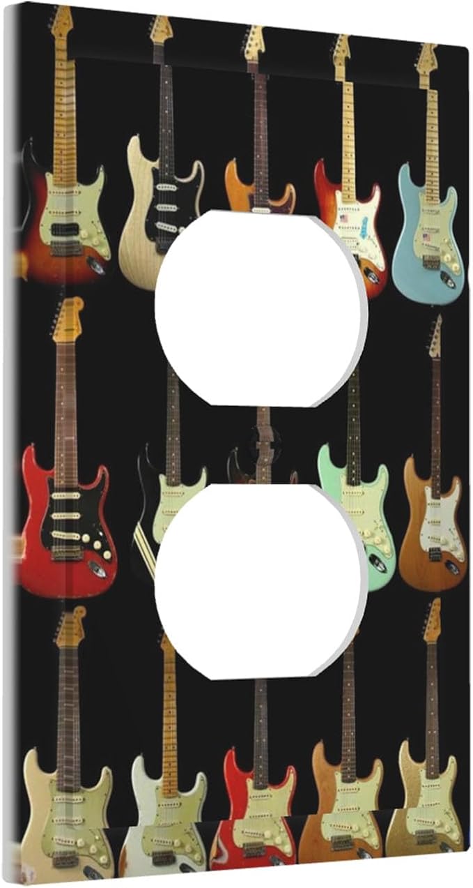 Vintage Electric Guitar Collection Duplex Wall Plate - 1-Gang Standard US Size Rock & Roll Guitar Outlet Covers for Music Studio Decor