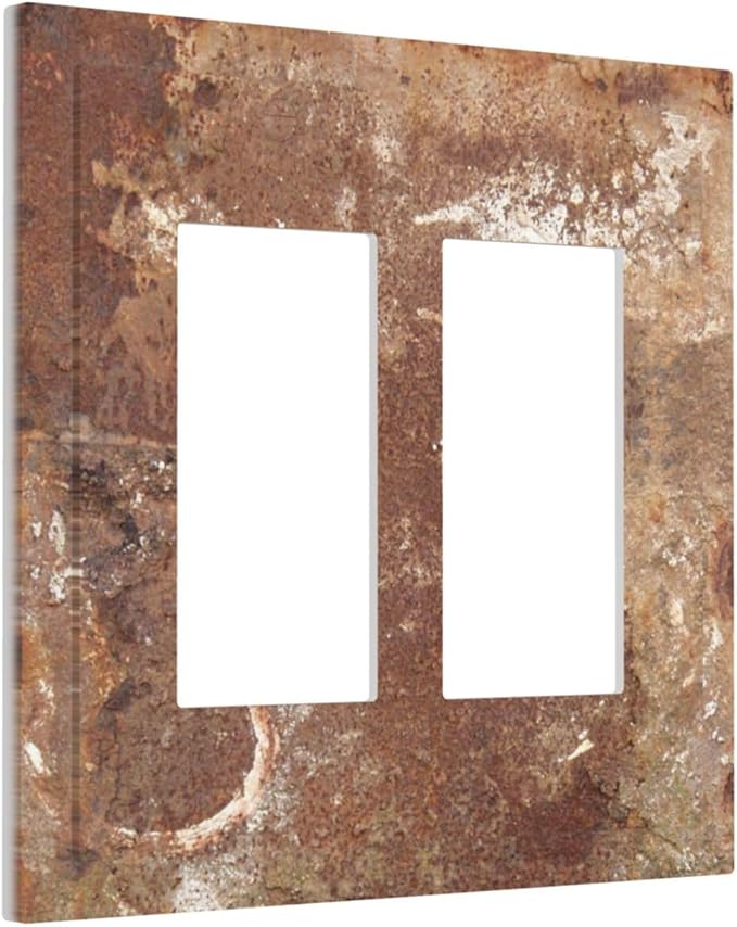 Decorative Outlet Covers Shabby Old Aged Rusty Antique Brass Metal 2 Gang Double Gfci Rocker Electrical Wall Panels Light Switch Cover Plate For Farmhouse Cabin Decor