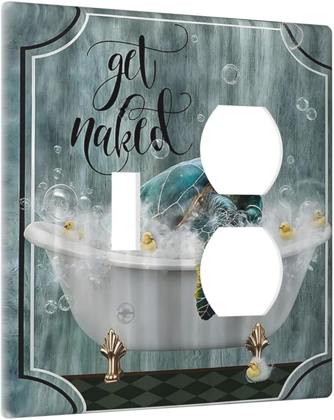 Teal Green Sea Turtle Funny Ocean Vintage Tortoise Beach Theme Wallplates 1 Toggle 1 Duplex Electrical Gfci Faceplate Decorative Light Switch Covers Switch Plate for Kids Room Bathroom Decor