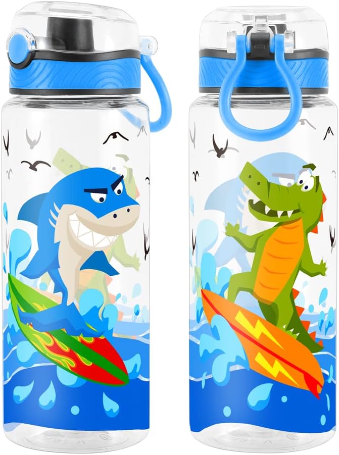 Home Tune Cute Water Bottle for School Kids Girls, BPA FREE Tritan & Leak Proof & Easy Clean & Carry Handle, 23oz/ 680ml - Shark