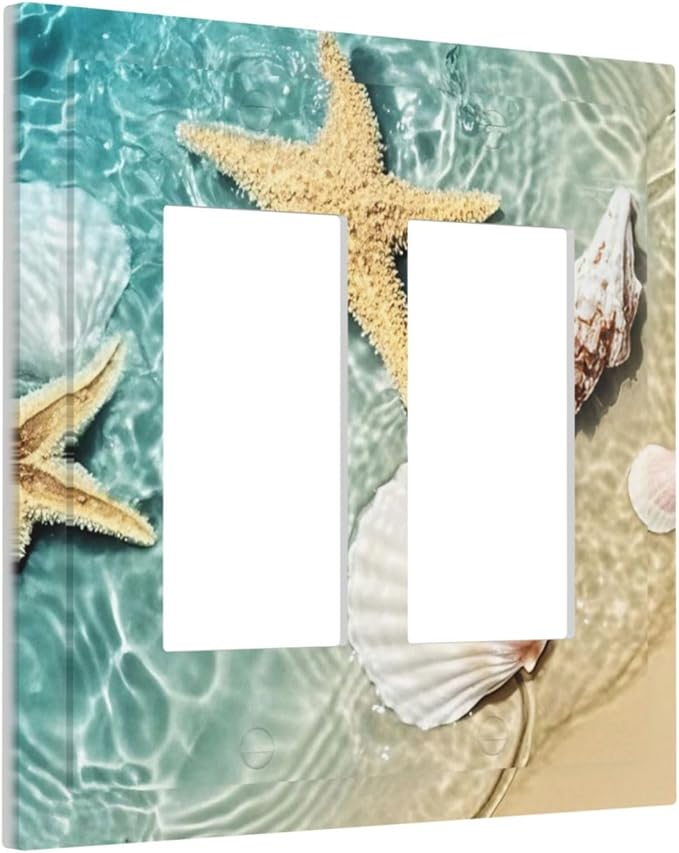 Decorative Outlet Covers Beach Starfish Ocean Conch Cameo Shell 2 Gang Double Gfci Rocker Electrical Wall Panels Light Switch Cover Plate For Decor Kids Room Decor