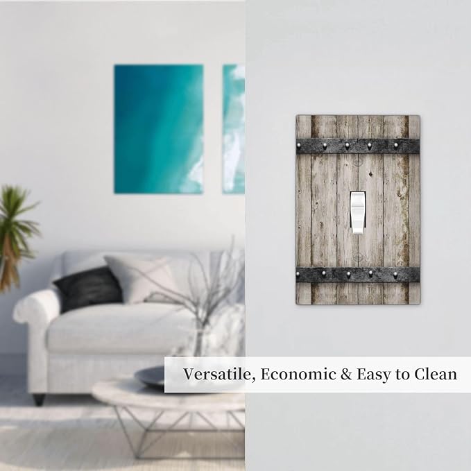 Western Rustic Wooden Barn Door Kitchen Wood Cabin Farmhouse Country Retro Plank 1-Gang Outlet Light Switch Plate Cover Decorative Single Toggle Face Wall Plate Electrical Receptacle Cover Jumbo Size