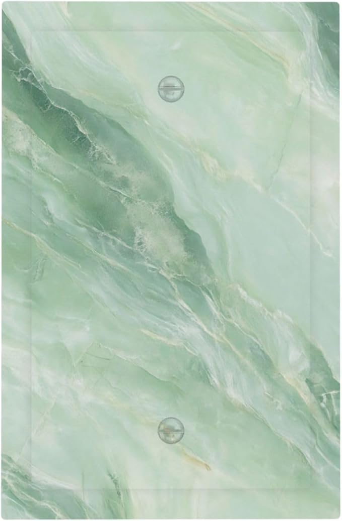 Light Switch Cover Green Marble Luxury Abstract Wall Plate Cover 1 Gang Blank No Device Decorative Outlet Covers Electrical Switchplate for Bathroom Bedroom Decor