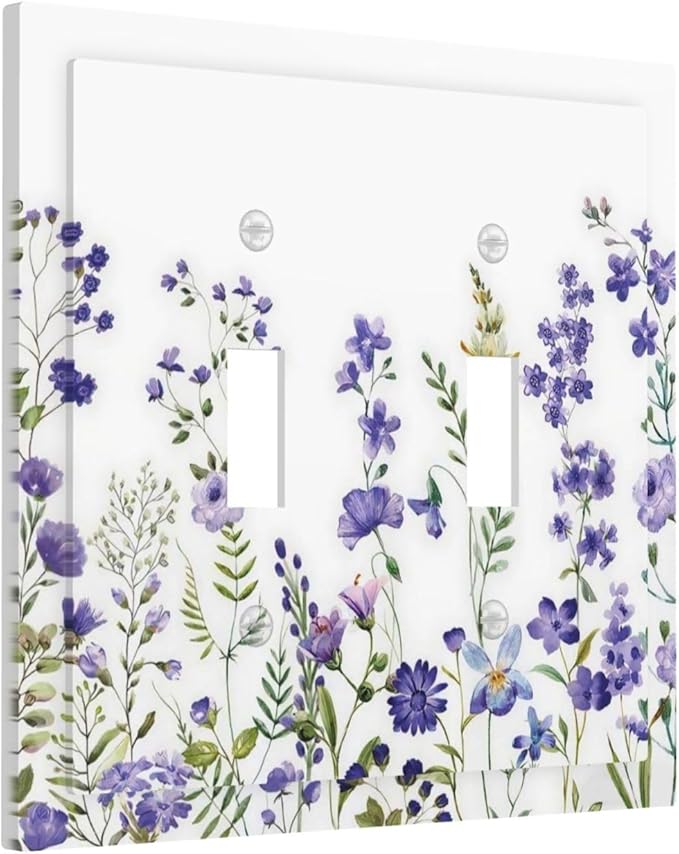 Lavender Wildflowers Purple Flowers Plant Floral Decorative Switch Plates 2 Gang Double Toggle Outlet Light Switch Cover Wall Plate Electrical Faceplate for Bedroom Living Room Decor