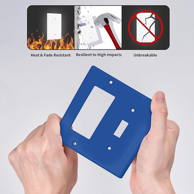 Blue 2 Gang Combination Light Switch Cover Decorative 1-Toggle 1-Decorator Wall Plate Electrical GFCI Combo Receptacle Faceplate