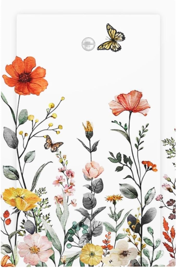 Vintage Floral Colorful Butterfly Flower Blossom Decorative 1 Gang No Device Blank Wall Plate Vibrant Pretty Oversize Electric Unused Receptacle Decorator/Gfci Light Outlets/Switches Face Plate Cover