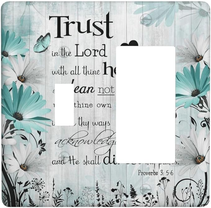Rustic Teal Daisy Bible Verse Wooden Inspirational Quote Outlet Covers 1 Toggle 1 Rocker Combination Decorative Wall Plate Electrical Switch Plates Light Switch Cover Plate for Bedroom Living Room