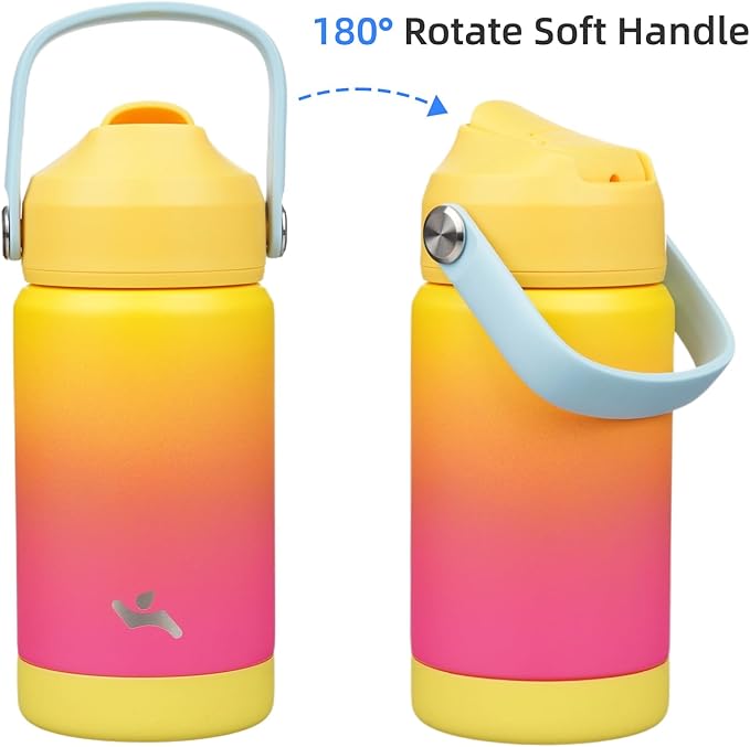 Konokyo Insulated Water Bottle with Straw Lid,12 oz Stainless Steel Vacuum Metal Bottle with Silicone Handle,Rainbow