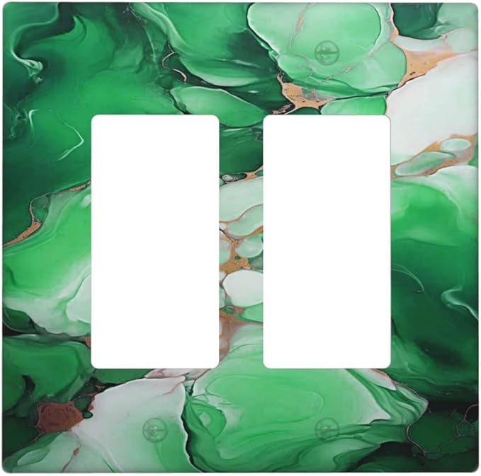 Decorative Outlet Covers Abstract Luxury Emeralds Green Gold MarbleTextures 2 Gang Wall Plate Double Rocker Two Switch Wall Cover Plate Jumbo Dual Electrical GFCI Face Plate