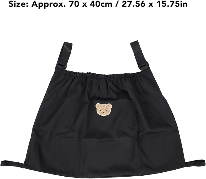 Universal Stroller Organizer, Nylon Stroller Storage Bag for Baby Essentials, Large Capacity Stroller Organizer Bag with Hook & Loop, Cargo Bag for Umbrella & Pet Stroller Accessories (Black Bear)
