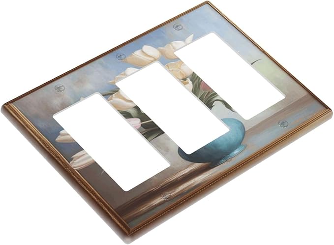 Decorative Art Light Switch Covers Tulips In Vase 3 Gang Triple Rocker Outlet Switch plate GFCI Faceplate GFCI for Home Decor