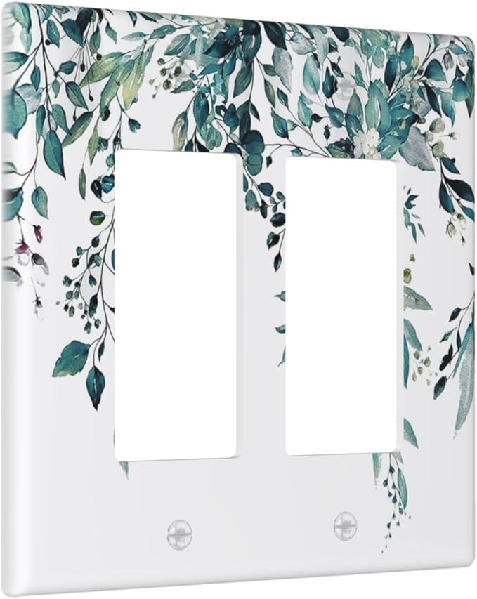 Decorative Outlet Covers Green Eucalyptus Boho Olive Leaves Country 2 Gang Wall Plate Cover Double Rocker Decora Light Switch Covers Plate Jumbo Electrical GFCI Switch Plate Cover