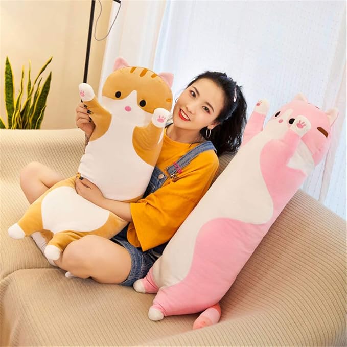 shangman Lovely Plush Cat Doll Cute Cartoon Soft Stuffed Kitten, Long Throw Sleeping Pillow, Toy Gift for Kids Girlfriend Multiple Size (Pink,90cm/35.4in)