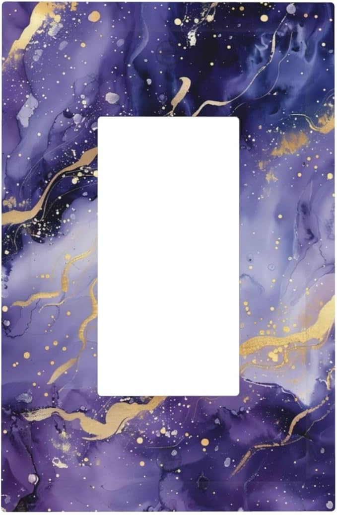 Decorative Outlet Covers Modernity Abstract Purple Golden Marble 1 Gang Single Decora GFCI Device Light Switch Covers Plate 1 Rocker Wall Plate Jumbo Switch Cover Plate