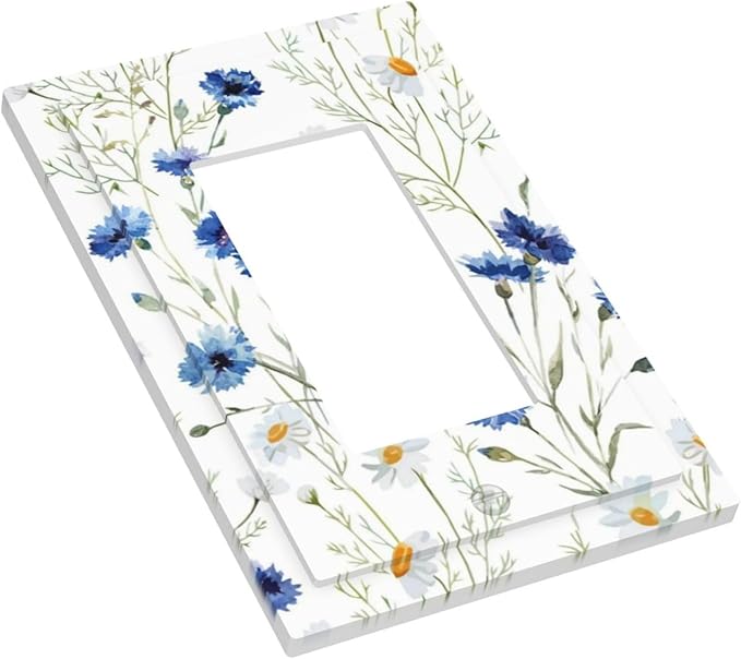 Light Switch Cover Plate Watercolor Daisy Blue Floral Vintage Plant 1 Gang Outlet Covers Single Rocker Decorative Switch plates Electrical Wall Plates GFCI Receptacle for Bedroom Home Decor