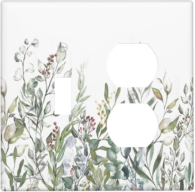 Wildflower Garden Rustic Green Leaf Floral Wallplates 1 Toggle 1 Duplex Switch Plate Electrical GFCI Faceplate Decorative Light Switch Covers for Bed Room Living Room Decor