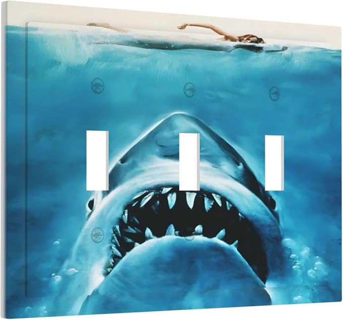 Swimming Woman Funny Shark Blue Ocean Decorative Switch Plates 3 Gang Wall Plate Triple Toggle Light Switch Cover Faceplate Electrical Wall Panels for Kids Room Bedroom Home Decor