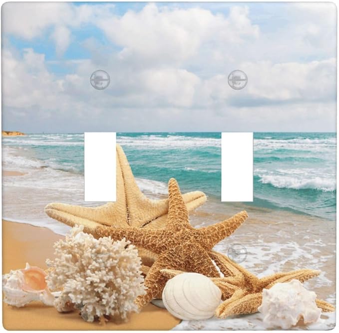 Ocean Beach Seashell Double Light Switch Cover Plates Decorative 2 Gang Wall Plate Double Toggle Lightswitch Cover