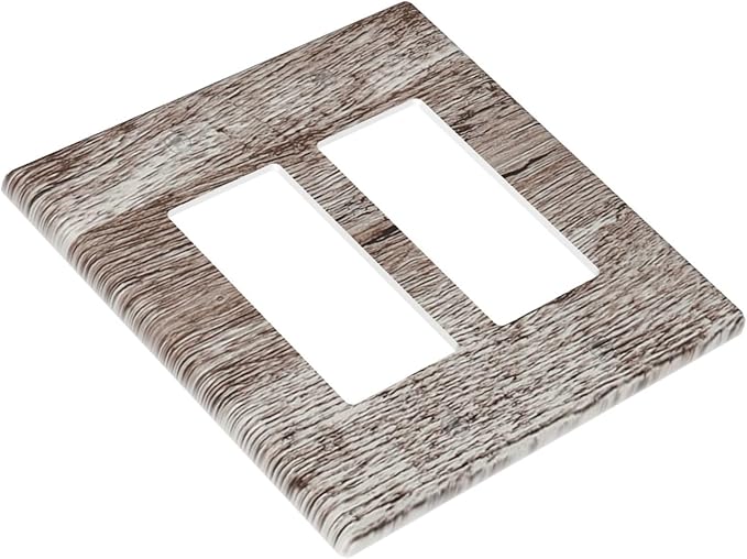 Outlet Covers Rustic Dark Grey Wood Plank Vintage Texture 2 Gang Double Rocker Light Switch Cover Plate Decorative Wall Plate GFCI Socket Cover Electrical Switch Plate Covers for Farmhouse Home