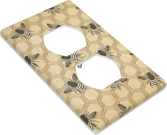 Honey Bee Honeycomb 1-Gang Duplex Wall Plate, Vintage Bee Pattern Outlet Cover Decorative Faceplate for Home, Kitchen, Office & Sunroom
