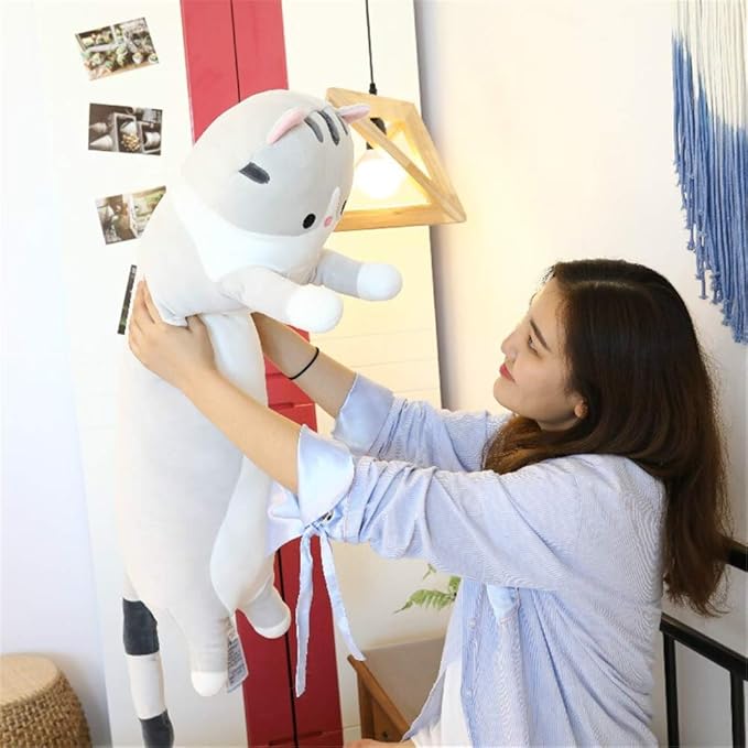 shangman Lovely Plush Cat Doll Cute Cartoon Soft Stuffed Kitten Long Throw Sleeping Pillow Toy Gift for Kids Girlfriend Multiple Size (Grey,70cm/27.5in)
