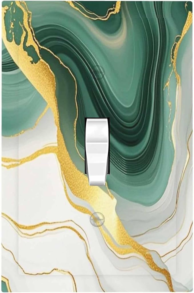 Decorative Light Switch Cover Turquoise Marble Texture Golden Lines 1 Gang Single Toggle Device Electrical Faceplate Switchplates Decorator Outlet Wall Plate For Bed Room Bathroom Decor