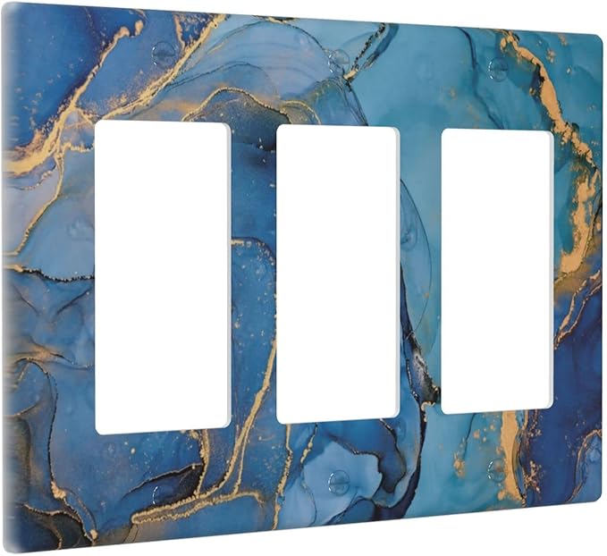 Blue Marble Triple Rocker Light Switch Plate Covers Decorative 3 Gang Decora Wall Plate Modern Ombre WatercolorInk Art Gifi Lightswitch Faceplate for Bathroom Kitchen 6.38" X 4.9"