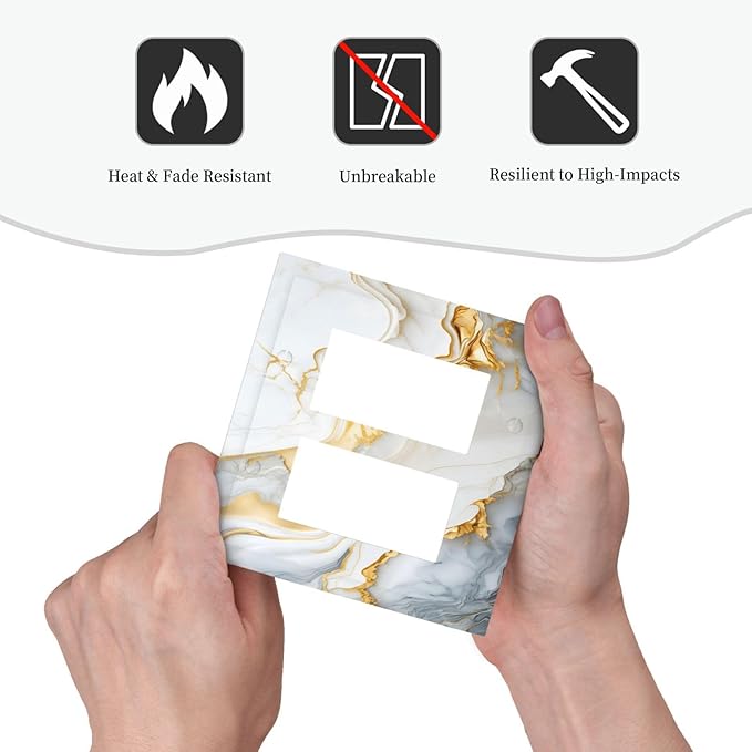 Exquisite White Gold Marble Abstract Luxurious Print Decorative Outlet Covers 2 Gang Double GFCI Rocker Electrical Wall Panels Light Switch Cover Plate for Bathroom Kitchen Decor