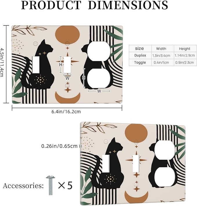 70s Mid Century Boho Abstract Cat 3 Gang 2 Toggle 1 Duplex Combination Light Switch Plate Decorative Triple Toggle Wall Plate Cover Electrical Faceplate Switch Face Plate