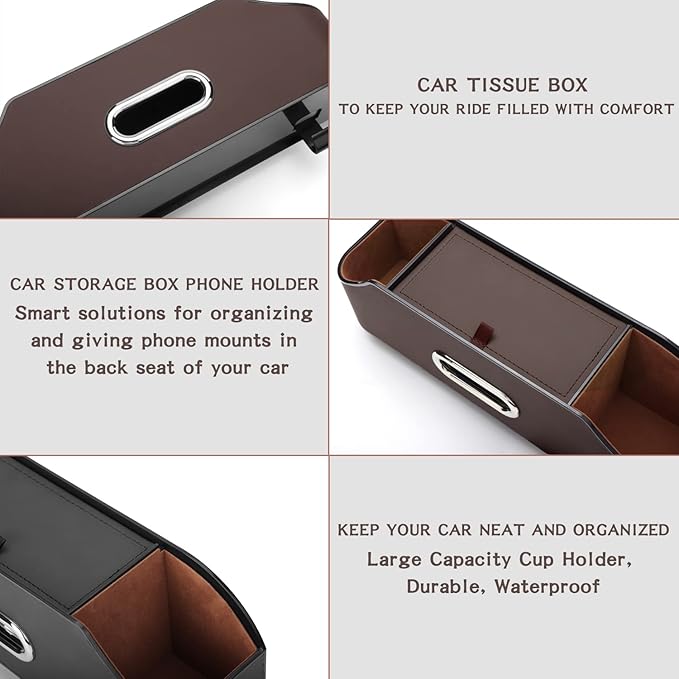 Car Seat Back Organizer - Stylish & Functional Storage for Family Adventures - Cup Holders, Tissue Box & Hooks - Perfect for Kids, Road Trips & Travel (Brown)