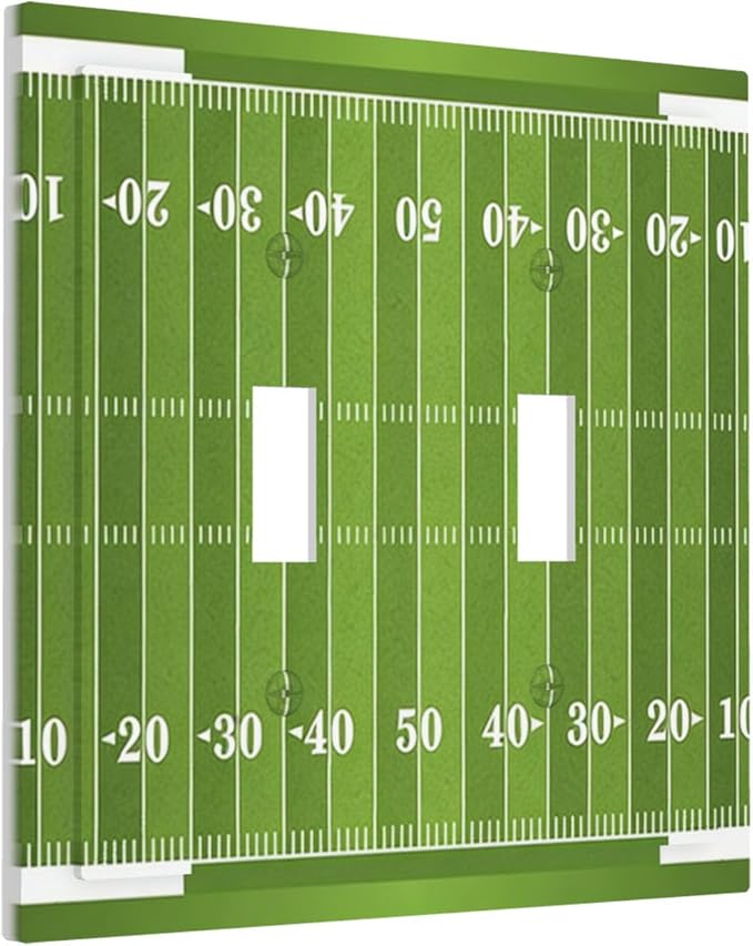 Football Field Double Toggle Switch Cover - 2-Gang Standard US Size Game Day Gridiron Light Switch Covers, Vintage Football Design for Boys Room Decor