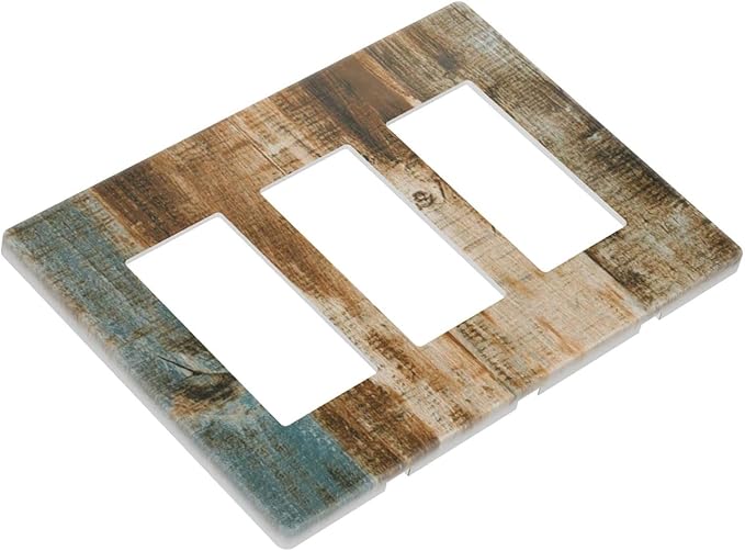 Brown Wood 3 Gang Triple Rocker/Decor Light Switch Wall Plate Cover Decorative Electrical Faceplate for Kids Living Room Bedroom Decor Screwless 6.57" x 4.65