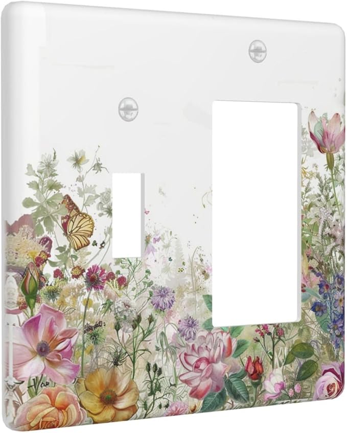 Outlet Covers Boho Wildflower Colorful Floral Butterfly 1 Toggle 1 Rocker Combination Decorative Wall Plate Electrical Switch Plates Light Switch Cover Plate For Bed Room Living Room