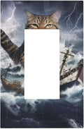 Decorative Outlet Covers Funny Cat Sea Ship Ocean Billow Wave Novelty 1 Gang Single Decora GFCI Device Light Switch Covers Plate 1 Rocker Wall Plate Jumbo Switch Cover Plate