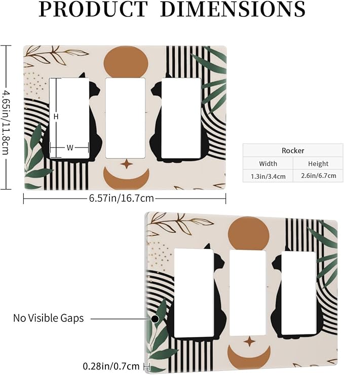 70s Mid Century Boho Abstract Cat 3 Gang Triple Rocker/Decorator Light Switch Wall Plate Cover Decorative GFCI Electrical Faceplate Switchplate Dimmer