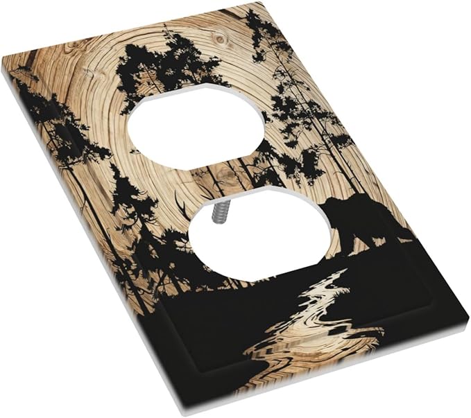 Rustic Forest Antler Black Bear Deer Silhouettes Outlet Covers 1 Gang Duplex Light Switch Cover Decorative Switch Plates Electrical Receptacle Faceplate Wall Plate for Farmhouse Home Decor