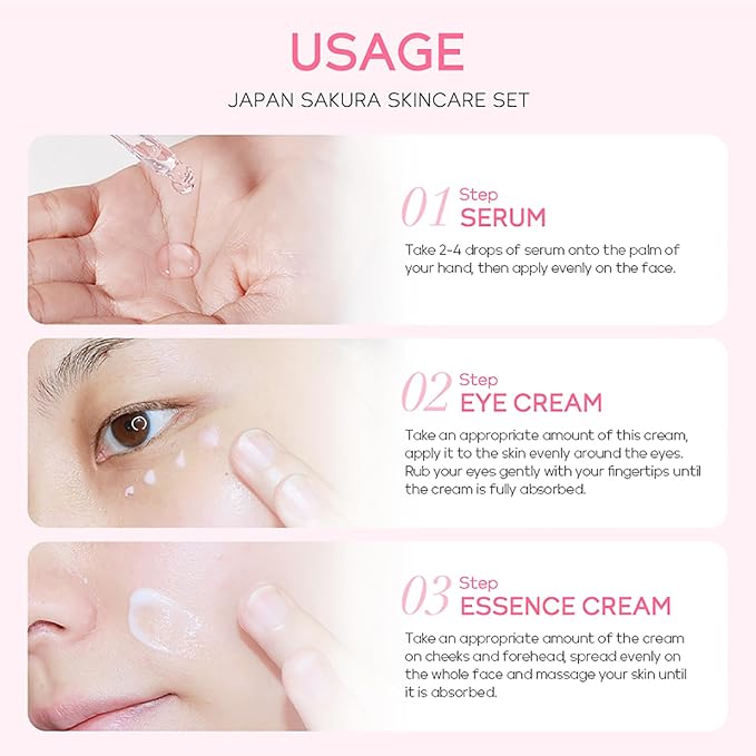 LAIKOU Skin Care Set JAPAN SAKURA Beauty Gift Sets Skin Care Kit with Serum, Eye Cream, Face Cream Travel Kit for Women Wife Mom Teen Girls TSA-friendly Sizes Christmas Gift 3pcs