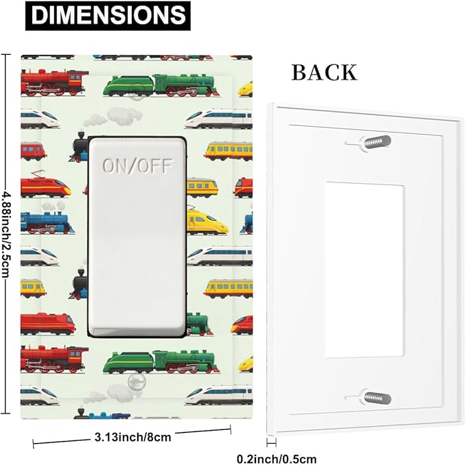 Vintage & Modern Trains Single Rocker Switch Cover - 1-Gang Standard US Size Colorful Locomotive Light Switch Covers, Retro Steam & High-Speed for Boys Room