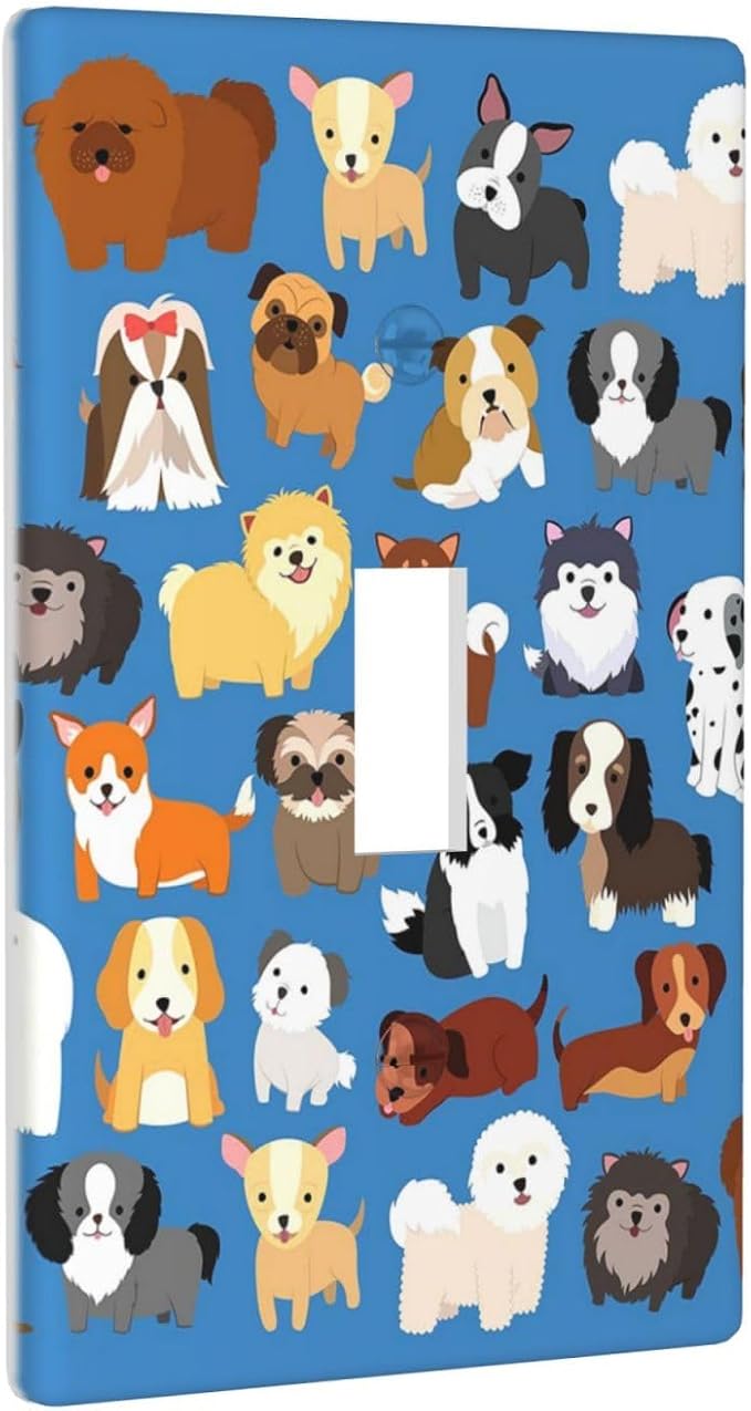 Cute Animal Dogs Puppy Decorative Outlet Cover Single Toggle Light Switch Plate Cover Electricity Receptacles Plates For Home Kitchen Living Bedroom 4.5 * 2.76