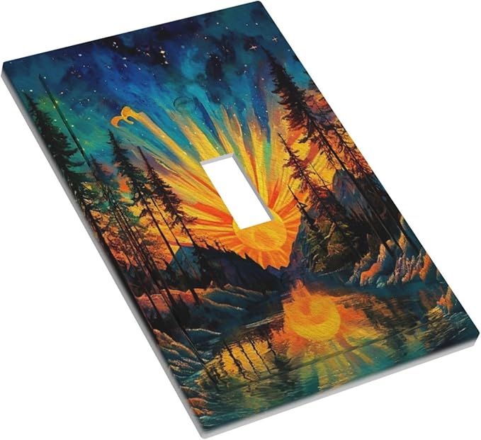 Light Switch Cover Plate Vintage Forest Sun Boho Mountain Starry Sky 1 Gang Single Toggle Decorative Switch Plates Wall Plates Electrical Faceplate for Bathroom Bedroom Decor