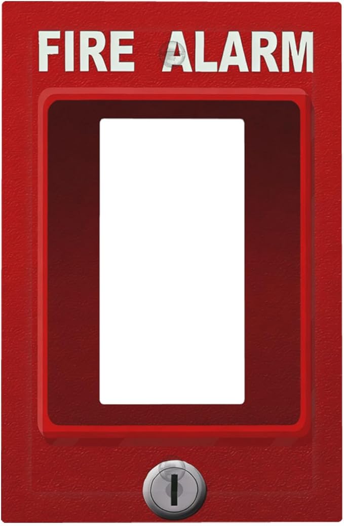 Novelty Fire Alarm Prank Single Rocker Switch Cover - 1-Gang Standard US Size Fire Station Themed Light Switch Covers for Game Room Decor