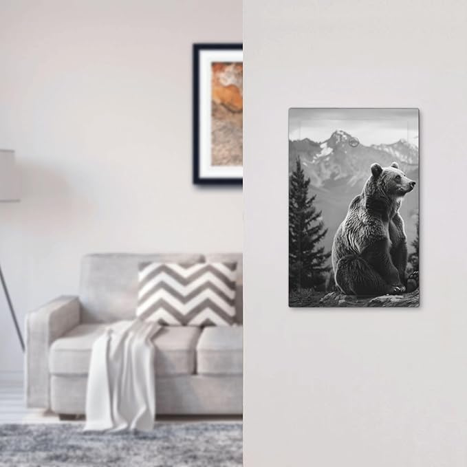 Light Switch Cover Black White Bear Mountain Pine Trees Wilderness Decorative Switch Plates 1 Gang Blank No Device Outlet Covers Electrical Wall Plates for Bathroom Bedroom Decor
