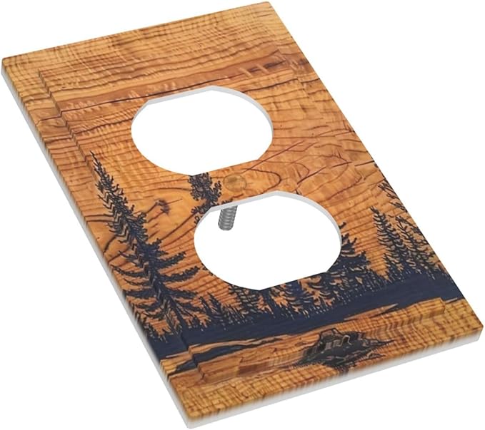 Forest Pine Tree Woodland Woods Grain Decorative Outlet Light Switch Cover 1 Gang Receptacle Duplex Outlet Covers Wall Plate, Unbreakable Polycarbonate Thermoplastic Face Plate Cover(Not Wood)