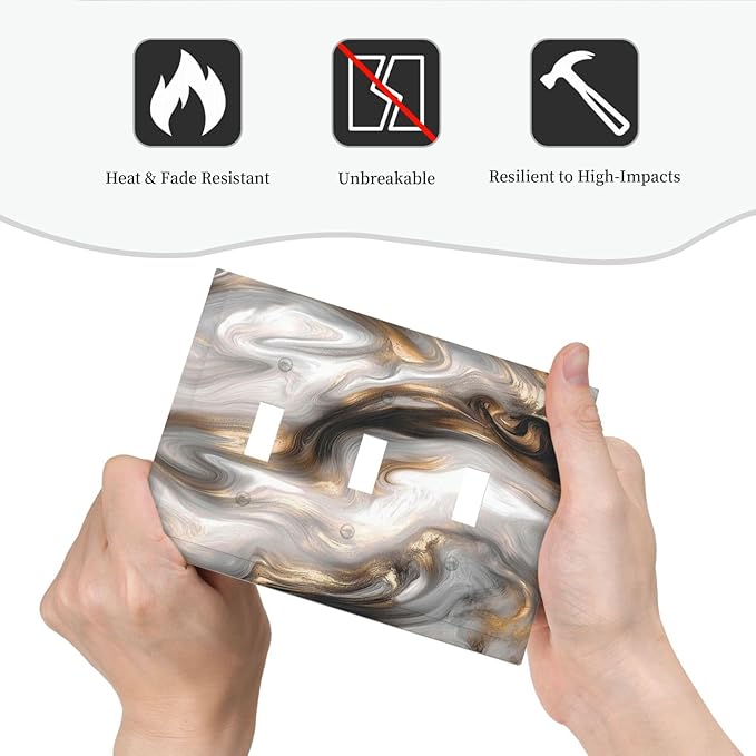 Decorative Switch Plates Grey Brown Swirl Marble Texture 3 Gang Wall Plate Triple Toggle Light Switch Cover Faceplate Electrical Wall Panels For Bathroom Kitchen Decor