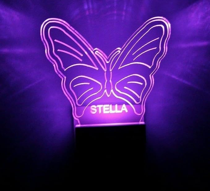 Night Light Multi Color Personalized LED Plug-in, Ultra-Slim Touch Night Light Smart Dusk to Dawn Sensor, Kids Children's Bedroom Kitchen Bathroom Hallway Play Room Variations (Butterfly)